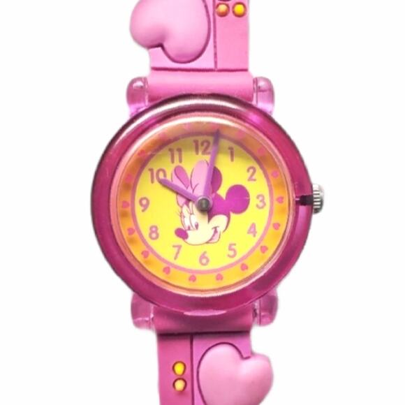 Vintage Disney Minnie Mouse Pink Hearts Watch - Picture 1 of 13